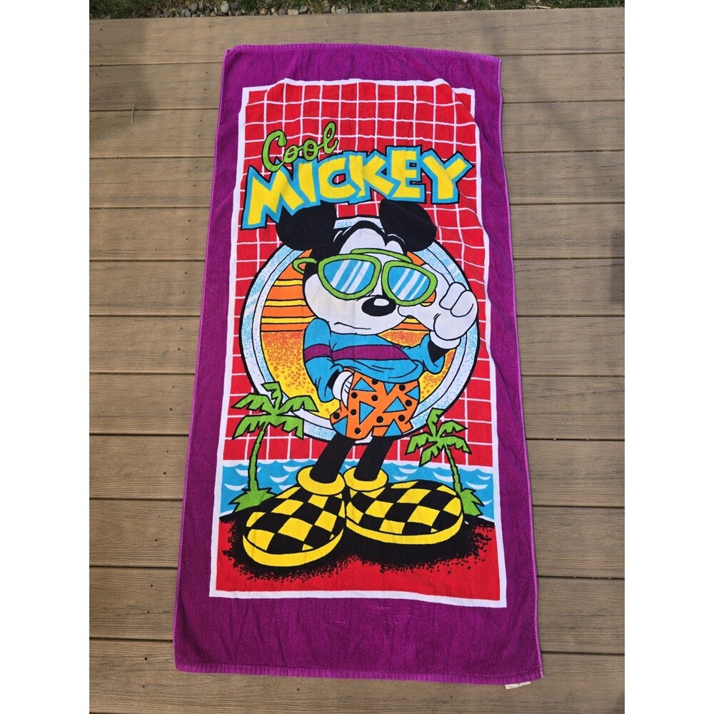 Vintage Disney Cool Mickey Mouse Beach Towel 90s Franco 100% Cotton